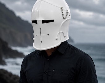 Casque de chevalier médiéval blanc, casque bascinet croisé en acier avec croix pour costume de cosplay GN
