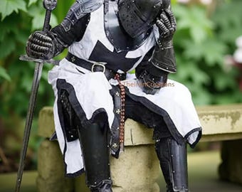 Conjunto de Armadura Templária Medieval Ennegrecida – Traje Completo de Cavaleiro para Cosplay, LARP e Eventos de Fantasia