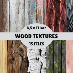 Paquete de papel digital con textura de madera: 15 papeles rústicos imprimibles para scrapbooking, papel de diario, tablero, tablón y fondos de Photoshop.