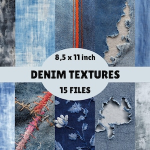 Denim Textures Digital Paper Bundle: Blue Jeans Fabric Backgrounds (Digital Download, 8.5x11 PNGs)