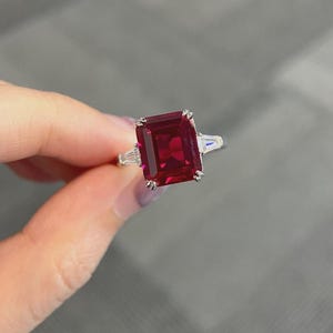 Emerald Cut 5.30 Ct Certified Natural Ruby & Diamond Engagement Ring Hallmarked 14K Solid White Gold Real Diamond Wedding Anniversary Rings