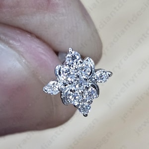 10K/14K White Gold Nose Pin, Moissanite Nose Pin, Round Cut D/VVS1 Moissanite Screw Back Nose Pin, Bridal Gift Nose Pin, Anniversary Gifts