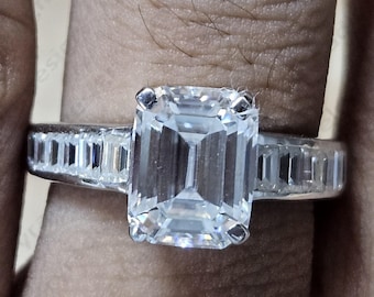 Emerald Cut Moissanite Engagement Ring: 10K Gold Solitaire Wedding, 2.80 CTW