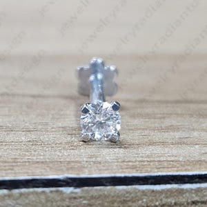 3mm Round Cut D/VVS1 Moissanite Nose Pin, 10K/14K Solid White Gold Nose Pin, Anniversary Gift, Screw Back Nose Pin, Nose Pin Gift For Mom