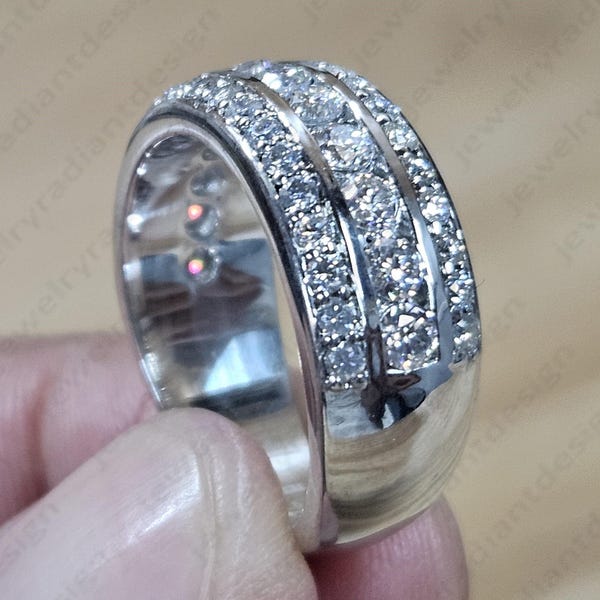 Alianza de boda para hombre con moissanita VVS1: oro blanco de 14 quilates, media eternidad