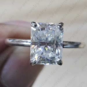 Radiant Cut Moissanite Engagement Ring, Moissanite Solitaire Ring, 14K Solid White Gold Ring, Anniversary Gift Ring, Wedding Gift For Women