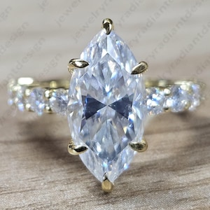 2.60 CTW Marquise Cut Moissanite Engagement Ring, Marquise Cut Solitaire Anniversary Ring, 14K Yellow Gold Ring, Wedding Ring For Women&#39;s
