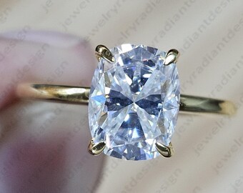 Elongated Cushion Cut Moissanite Hidden Halo Ring - 14K Yellow Gold