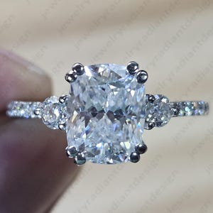 9x7mm Cushion Cut Moissanite Engagement Ring: 14K White Gold Double Prong Solitaire