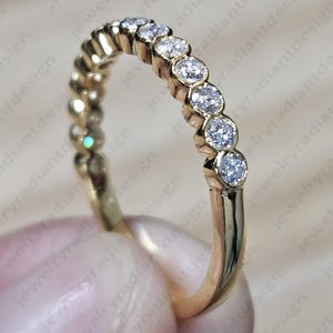 D/VVS1 Moissanite Half Eternity Band: 14K Yellow Gold Bezel Ring