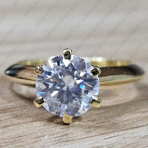 2 CTW Round Moissanite Engagement Ring: 14K Yellow Gold Solitaire