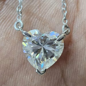 Heart Cut Moissanite Pendant, 14K White Gold Pendent, 18&quot; Inch Chain, Moissanite Wedding Pendant, Solitaire Anniversary Engagement Pendant