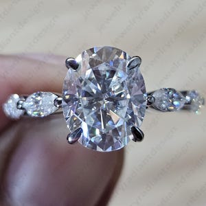 Oval Moissanite Solitaire Ring: 14K White Gold Engagement, Wedding
