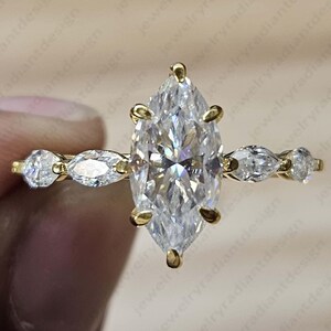 1.60 CTW Marquise Moissanite Engagement Ring: 14K Yellow Gold Hidden Halo