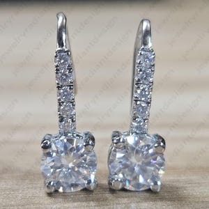 Round Cut D/VVS1 Moissanite Hoop Earring, Moissanite Earring For Women&#39;s, Bridal Earrings, Anniversary Gift Earring, 14K White Gold Earring