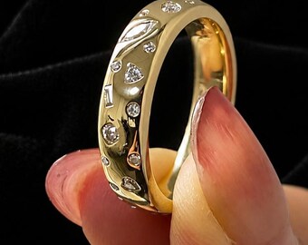 Mixed Cut Gemstone Band, Gold Statement Ring, Elegant Pave Ring, Unique Anniversary Ring, Luxury Jewelry Gift for Her