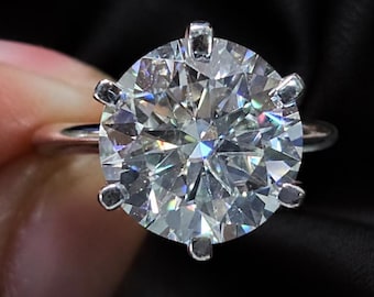 5ct Round Moissanite Solitaire Engagement Ring, 14K White Gold, 6-Prong Setting, Handmade Promise Ring