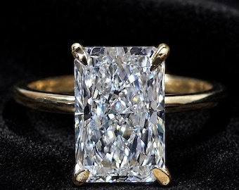 Lab Grown Diamond Engagement Ring, Radiant Cut, 14k Yellow Gold Solitaire Ring
