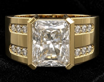 Radiant Cut Moissanite Men's Ring, Solid Gold Ring For Men,Silver Ring for men, Diamond Gents ring