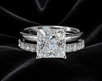 2.20 CTW Princess Cut Moissanite Engagement ,Wedding Bridal Set: 10K White Gold Wedding Ring