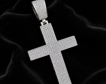 3 CTW Moissanite Cross Pendant • 925 Sterling Silver • Iced Out Diamond Look • Men’s Hip Hop Cross Necklace • Religious Jewelry Gift