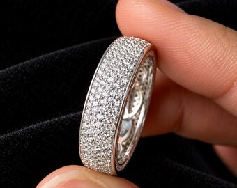 Moissanite Men's Five Row Eternity Band Ring: 14K White Gold Anniversary Ring