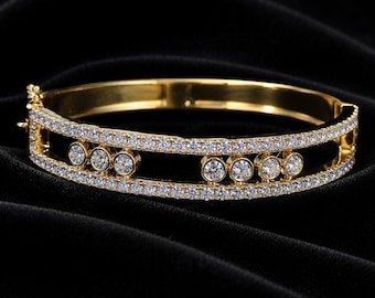 3.50CTW Round Moissanite Bangle, Three Row Wedding Bracelet, 925 Silver Bangle