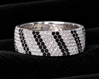 Moissanite Men's Five Row Eternity Band Ring: 14K White Gold Anniversary Ring
