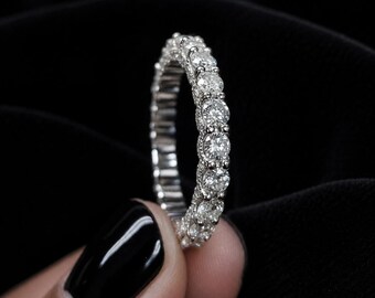 2.20CTW Round Moissanite Wedding Band, Hidden Halo Anniversary Ring, 14K Solid Gold