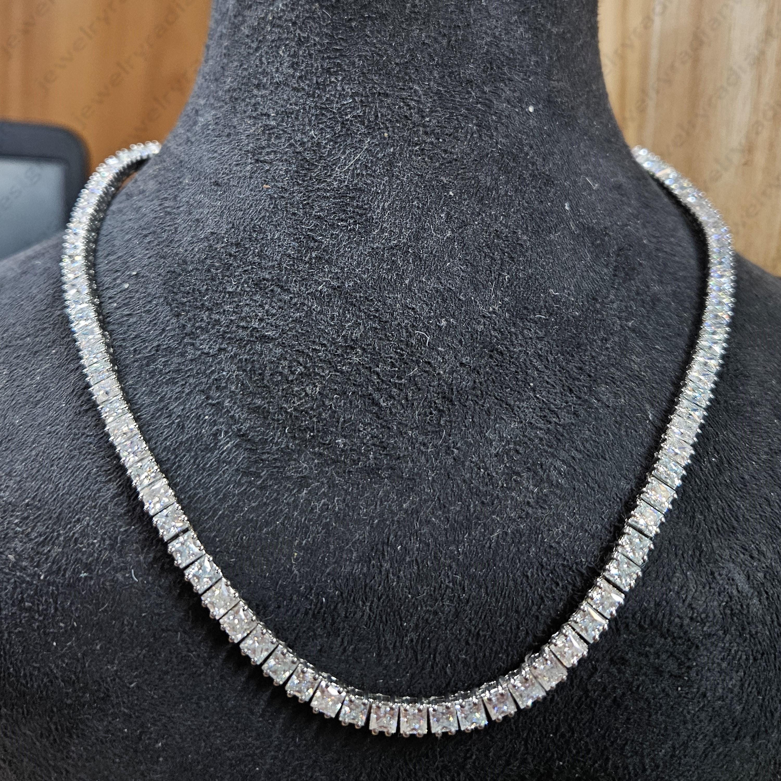 4mm Princess Cut Moissanite Tennis Necklace: VVS1 Clarity, 925 Sterling Silver