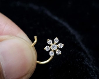14K massivt guld blommanäsa – Moissanittrådnäsring, DGLA-certifierat diamantalternativ