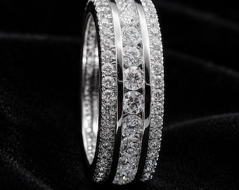3CTW Moissanite Diamond Wedding Band, Full Eternity Stacking Ring, 925 Silver