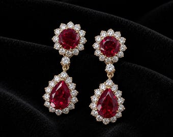 Red Garnet Dangle Drop Earrings Garnet Statement Earrings Pear Cut Garnet Gemstone Earrings