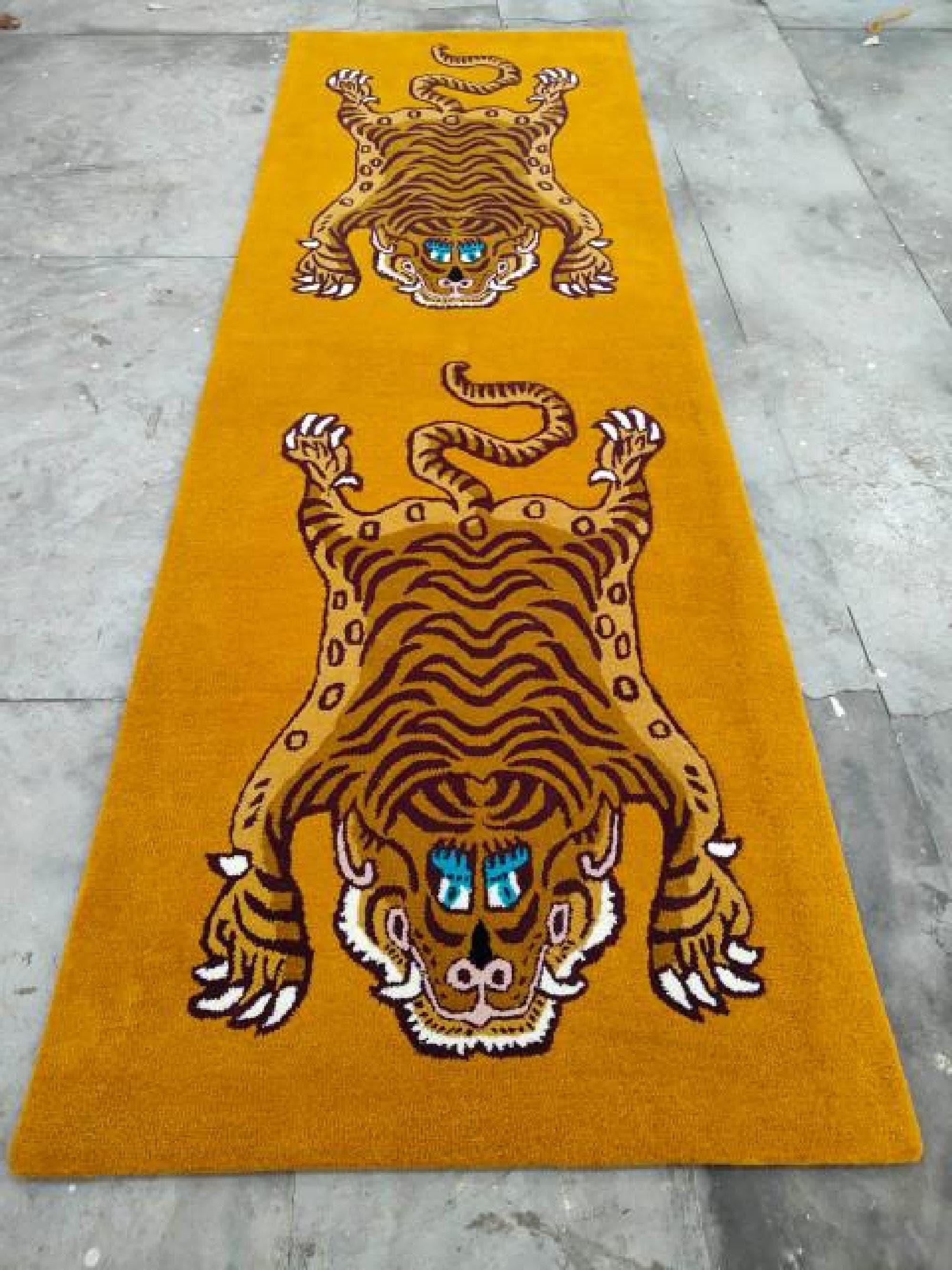 Preppy Tiger Rug Hand Tufted Tibetan Tiger Rug | Funky Runner Rug | Boho Hallway Rug - Etsy