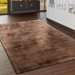 Handwoven Brown Viscose Rug | Chocolate Brown Area Rug | Luxury Rustic Scandi Style