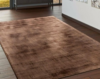 9x12 Handwoven Viscose Rug - Chocolate Brown Luxury Scandinavian