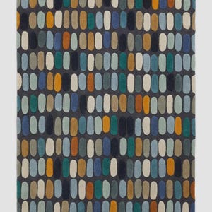 Wollteppich im Mid-Century-Modern-Stil, olivgrün, getuftet, geometrisch, flauschig