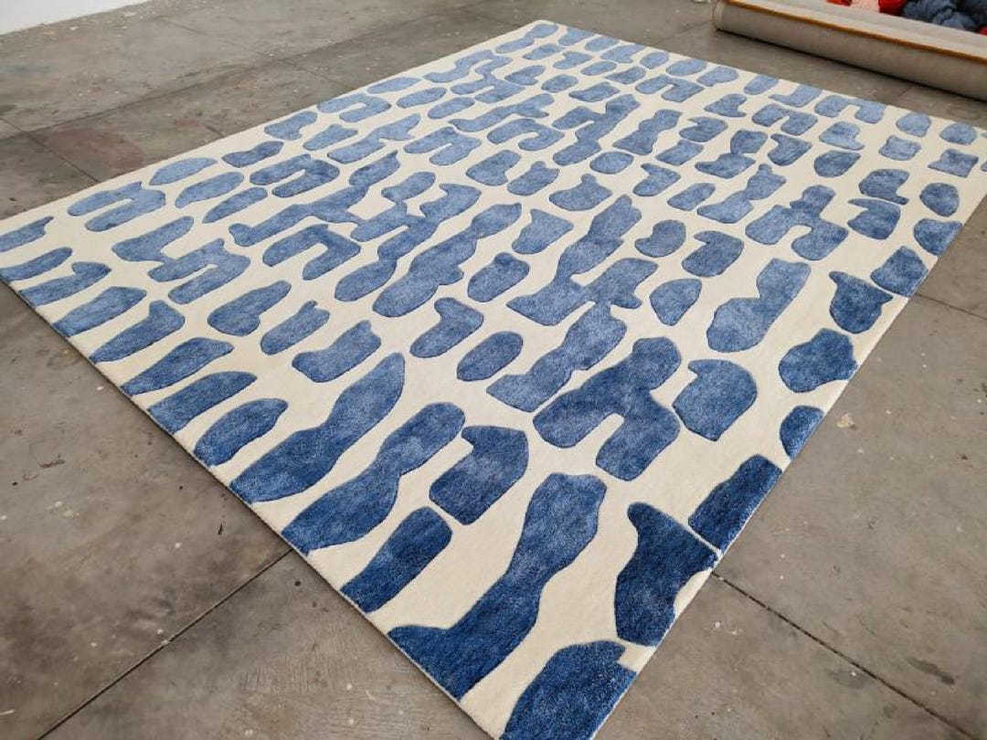 Modern House Rug Wool 9x12: Hand-tufted White Faceted Tile Design - Etsy