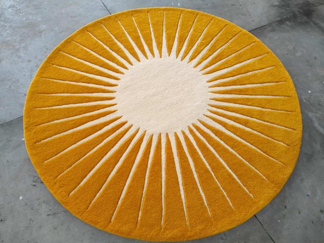 Micro Gold Button Rug Texture Minimalist Round Rug: Gold Accent Hand-tufted Sunburst Pattern Large ...