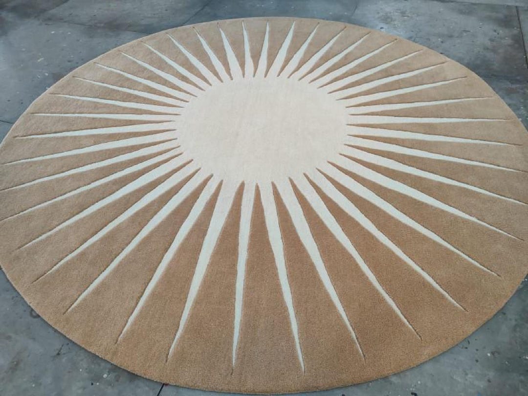 Sunburst Round Rug | Beige Abstract 9 Ft Circle Rug | Modern ...