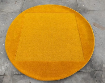 Alfombra redonda color amarillo mostaza - Arte abstracto moderno para suelos