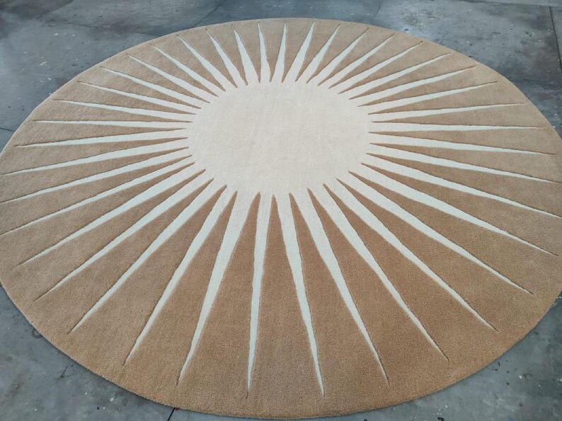 Sunburst Round Rug | Beige Abstract 9 Ft Circle Rug | Modern ...