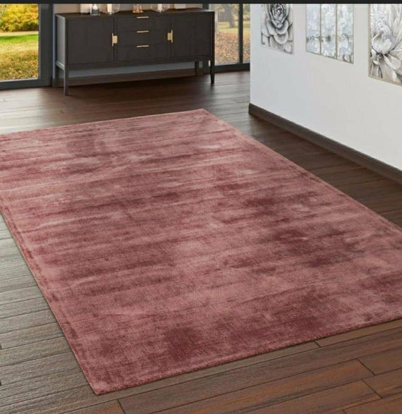 Dusty Rose Luxury Viscose Rug | 8x10 Mauve Pink Rug | Soft Silky Sheen Rug | Modern Bedroom Rug | Elegant Rose Toned Decor