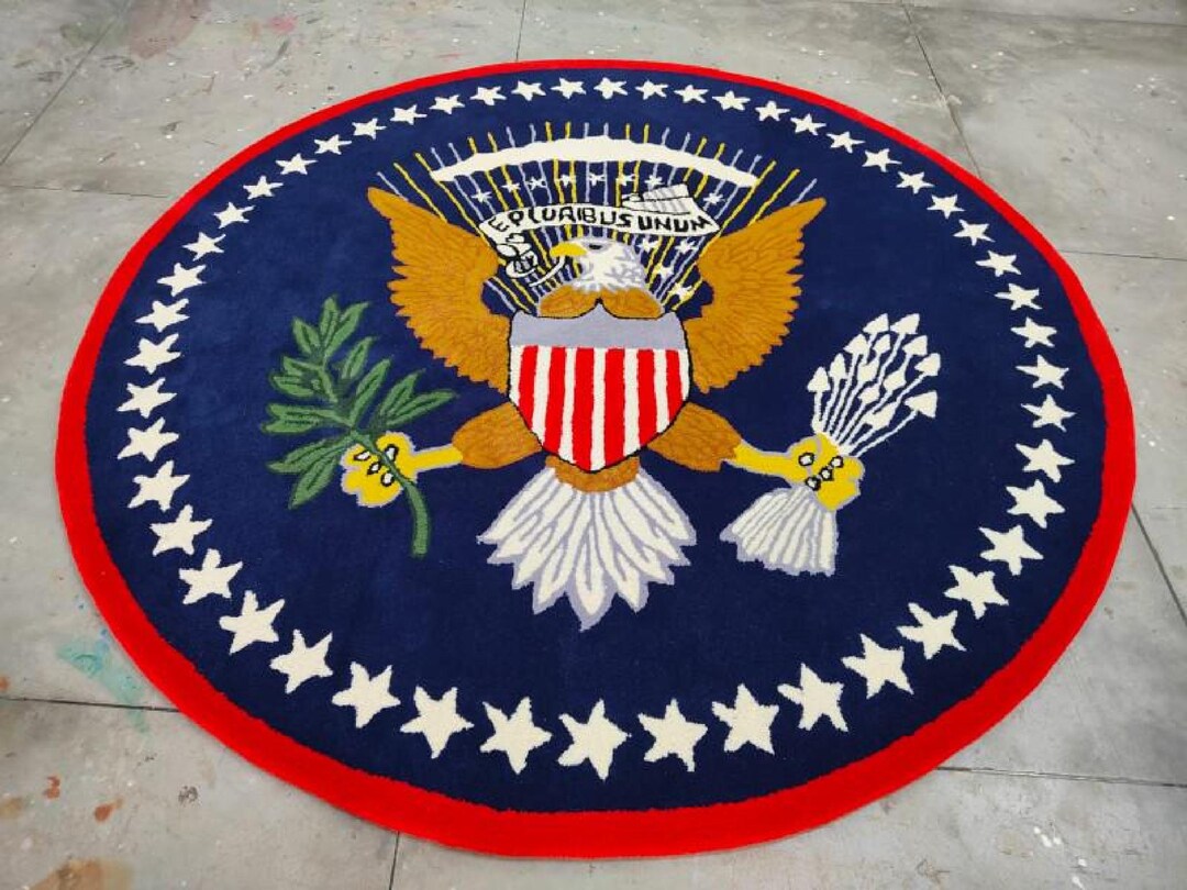Trump Rug Round American Eagle Rug | Patriotic USA Seal Rug | Hand Tufted Navy ...