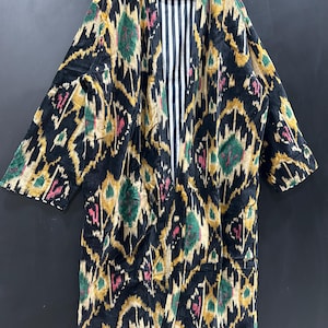 Ikat print Velvet Kimono Robe, Morning Tea Velvet Jacket, Bridesmaid Robe, Women Wear Cotton Velvet robe, Velvet Jacket, Bridal Robe