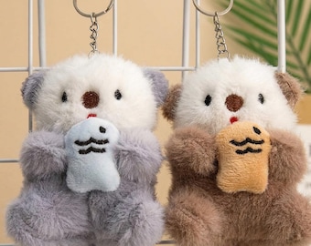 Sea Otter Plush Keychain Cute Bag Charm Gift for Friend Partner Teen Kawaii Backpack Charm Otter Lover Gift Stuffed Animal Keyring