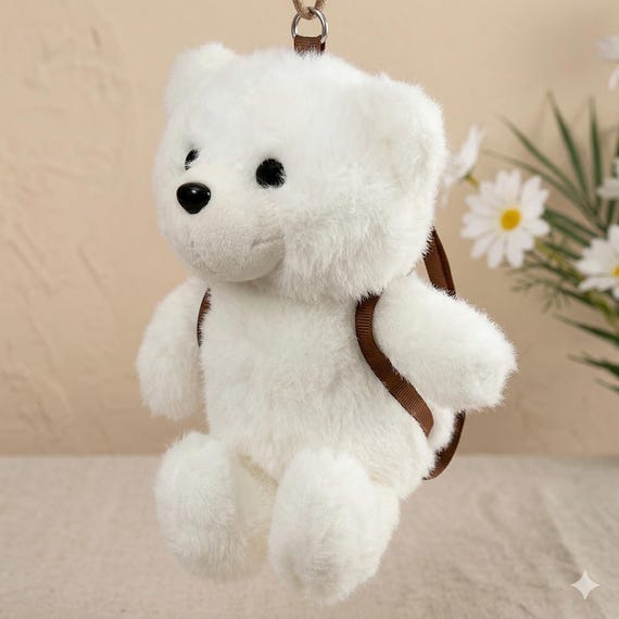 Teddy Bear Backpack Keychain Plush Stuffed Animal Bag Charm Cute Bear Keyring Gift for Teen Girl Friend Kawaii Backpack Accessory Brown
