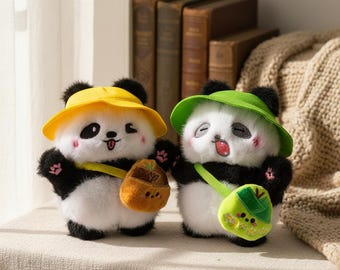 Panda Plush Keychain with Hooded Backpack Kawaii Bag Charm & Aesthetic Keyring Cute Mini Panda Stuffed Animal Gift 12cm Panda Lover Gift