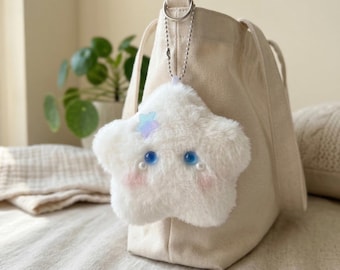 Fluffy Star Plush Keychain Kawaii Bag Charm Cute Backpack Pendant Squeaky Star Key Ring Teen Girl Gift Fuzzy Star Charm Backpack Accessory