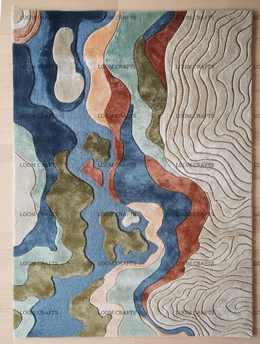 Topography Rug Pattern Abstract Contour Art Area Rug – Handmade Modern Topographic Pattern ...